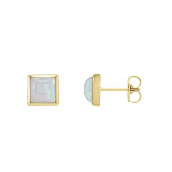 14K Lab Grown Opal Bezel-Set Cabochon Earring