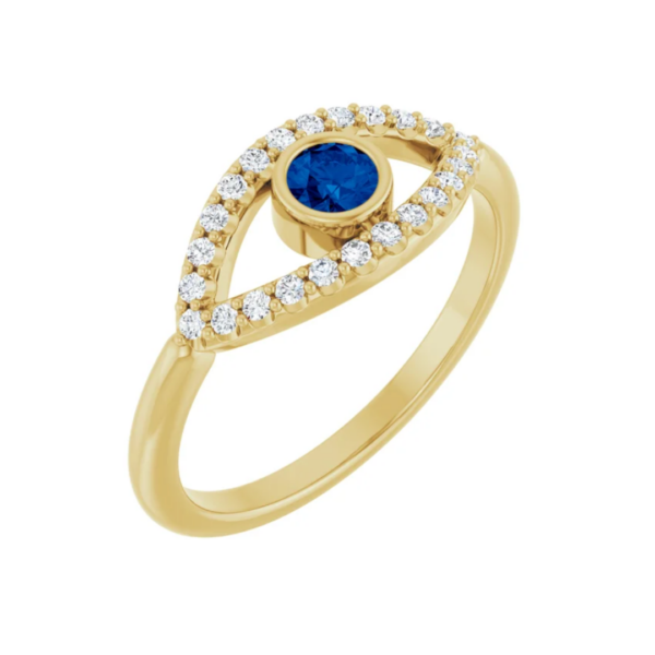 14K Blue & White Sapphire Evil Eye Ring