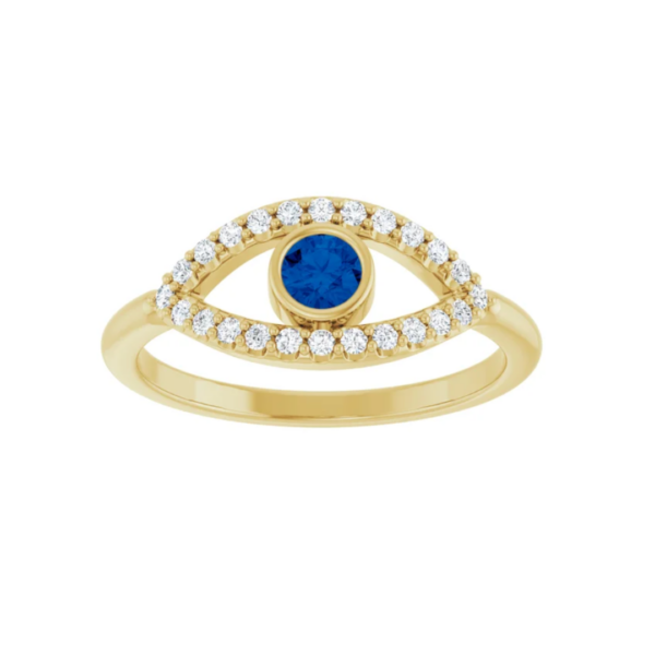 14K Blue & White Sapphire Evil Eye Ring - Image 3