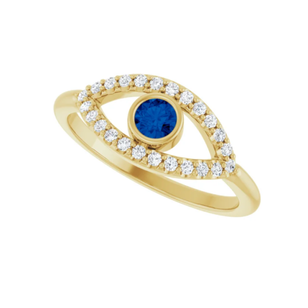 14K Blue & White Sapphire Evil Eye Ring - Image 4