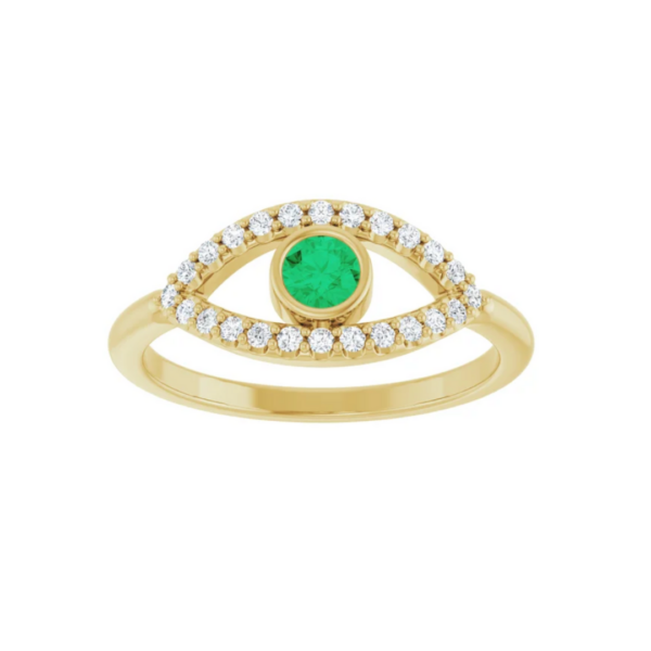 14K Emerald & White Sapphire Evil Eye Ring - Image 3