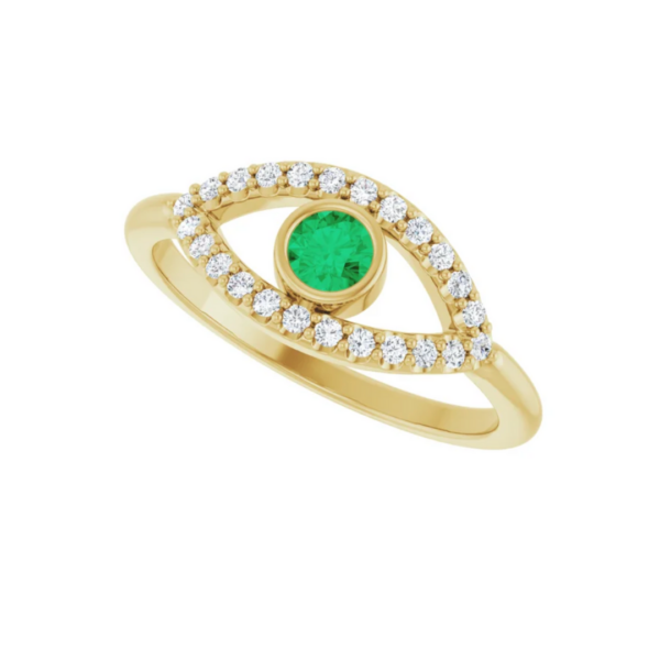 14K Emerald & White Sapphire Evil Eye Ring - Image 2