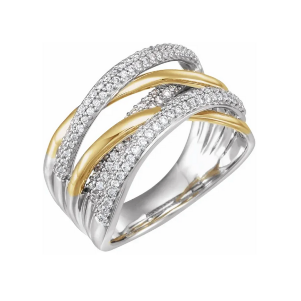 14K Two Tone 1/2 CTW Diamond Criss-Cross Ring