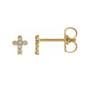 Solid yellow gold youth cross earrings with diamonds