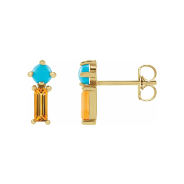 Fine jewelry, citrine and turquoise earrings