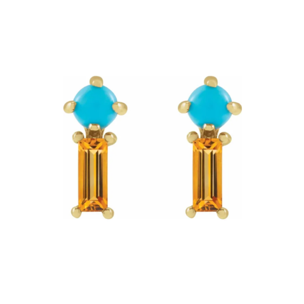 14K Natural Turquoise & Natural Citrine Earrings - Image 3