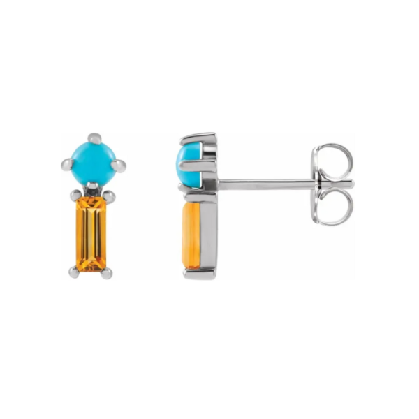 14K Natural Turquoise & Natural Citrine Earrings - Image 4