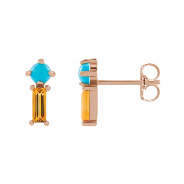 14K Natural Turquoise & Natural Citrine Earrings - Image 5