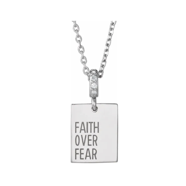 14K .02 CTW Natural Diamond Faith Over Fear Necklace - Image 3