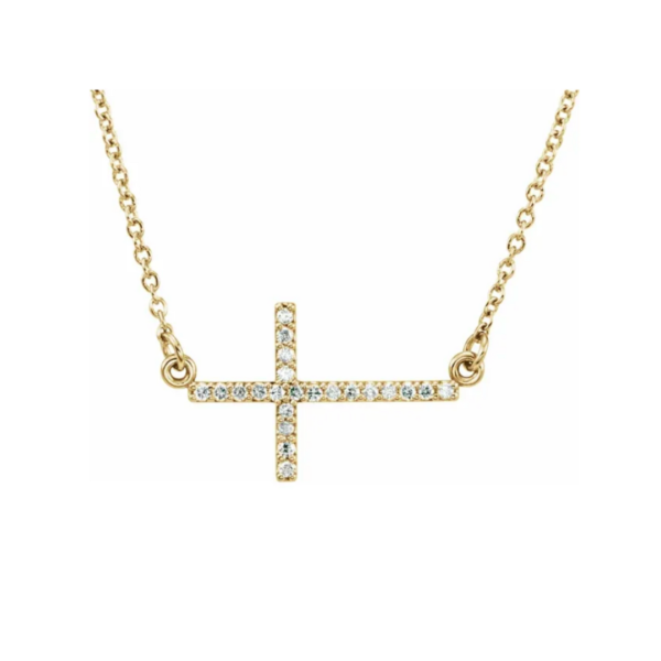 14K 1/10 CTW Lab-Grown Diamond Sideways Cross Necklace