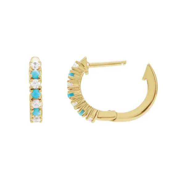 14K Natural Turquoise & 1/3 CTW Natural Diamond Hoop Earrings - Image 4