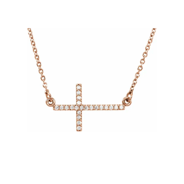 14K 1/10 CTW Lab-Grown Diamond Sideways Cross Necklace - Image 4