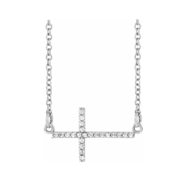 14K 1/10 CTW Lab-Grown Diamond Sideways Cross Necklace - Image 3