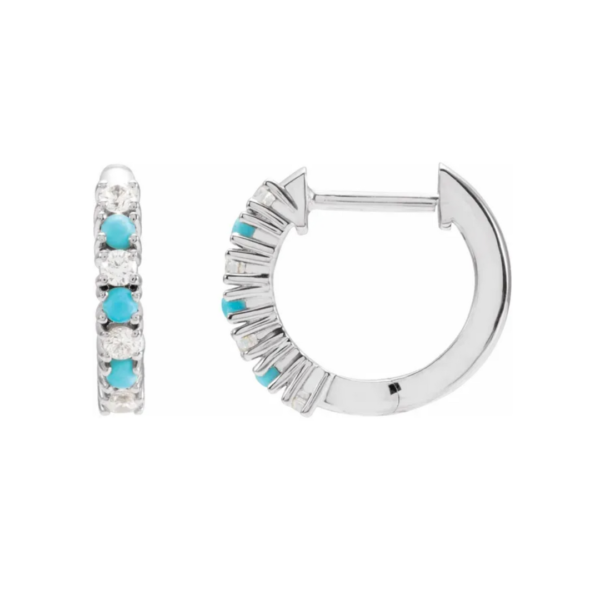 14K Natural Turquoise & 1/3 CTW Natural Diamond Hoop Earrings - Image 5