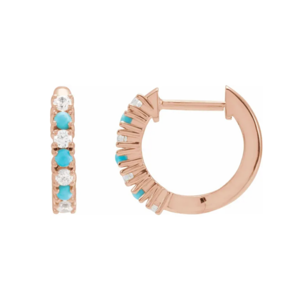 14K Natural Turquoise & 1/3 CTW Natural Diamond Hoop Earrings - Image 6