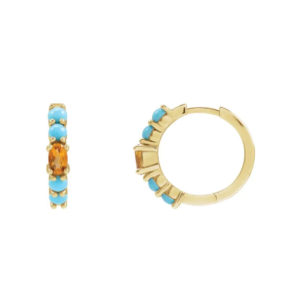 Fine jewelry, natural citrine and natural turquoise huggie earrings