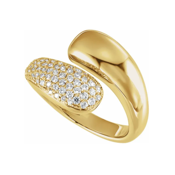 Solid yellow gold bypass ring with diamonds- wedding ring- engagement ring- fine jewelry in the woodlands