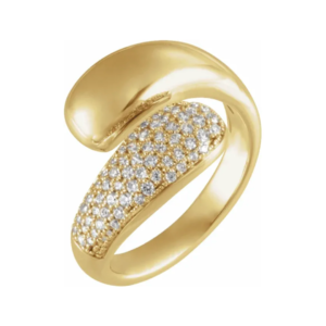 Solid yellow gold bypass ring with diamonds- wedding ring- engagement ring- fine jewelry in the woodlands