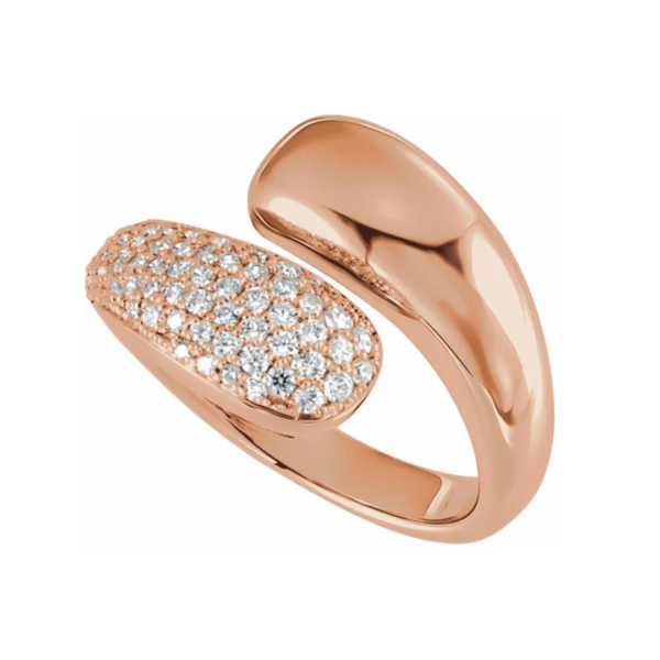 Solid yellow gold bypass ring with diamonds- wedding ring- engagement ring- fine jewelry in the woodlands